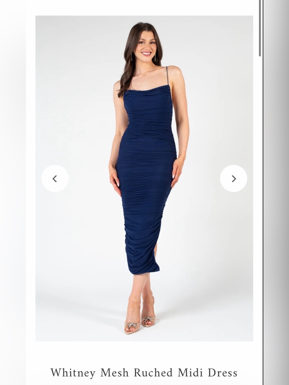 Ruched Mesh Midi Dress in Navy - Sleeveless Bodycon